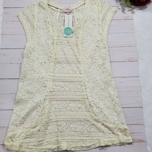 Pixley Carlie Mixed Lace Ivory Cut Out Top